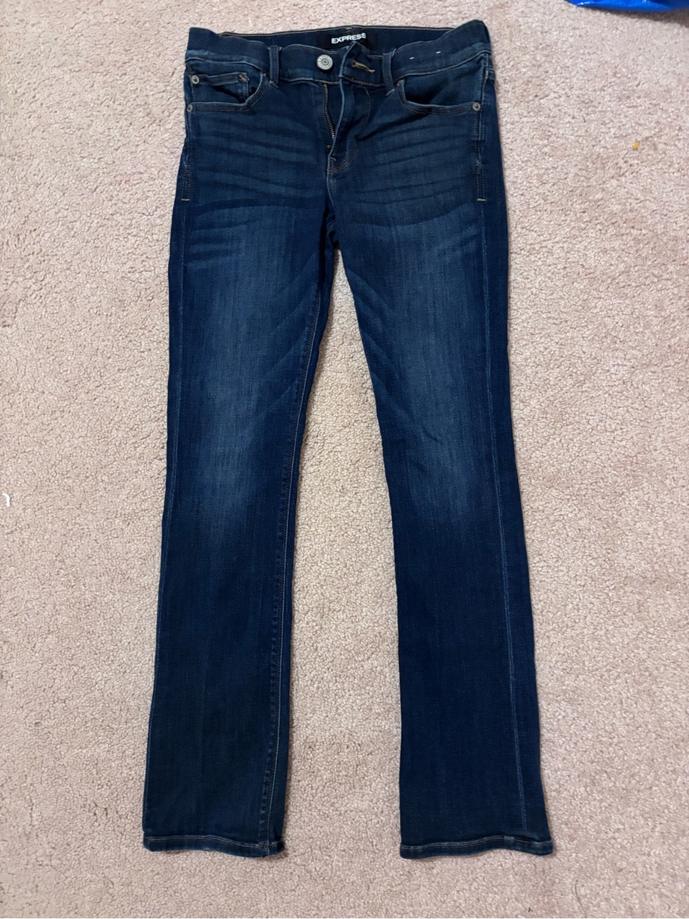 Express Women’s Dark Blue Barely Boot Mid Rise Jeans